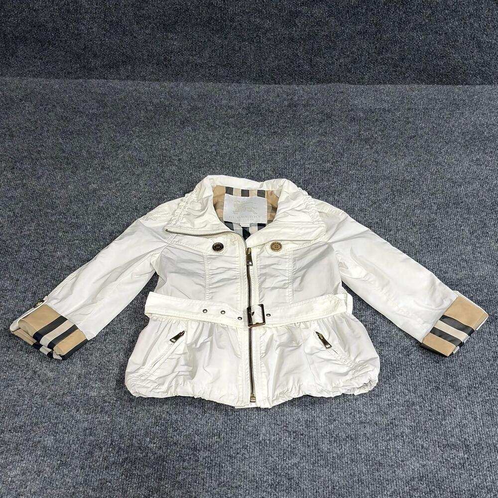 Burberry Trench Coat Girls 8 White Belted Nova Check Plaid Lined Lightweight